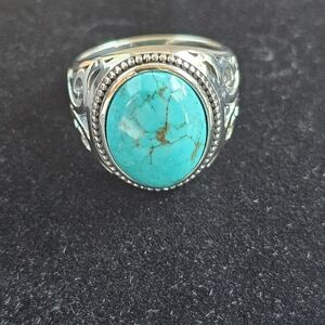 S925 Sterling Silver Natural Turquoise Stone Ring